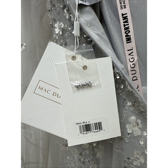 New Mac Duggal Size 4 Gray EMBELLISHED LONG SLEEVE A-LINE MIDI Cocktail Dress - Picture 10 of 11